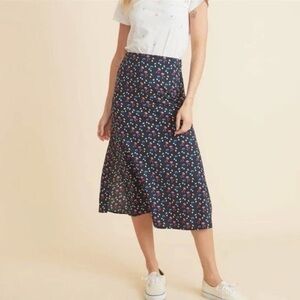 Marine Layer Ryan Midi‎ Slip Skirt Womens Navy Blue Cherry Print Size 6